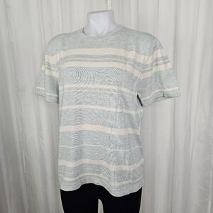 Real Clothes Silk Cashmere Sweater Tee Short Sleeve Blue Cream Stripe XL